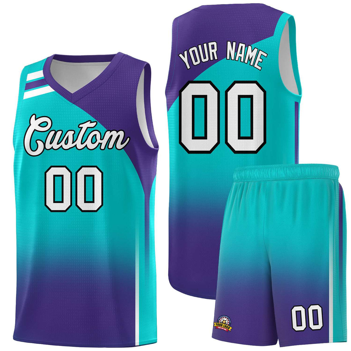 Custom Aqua Purple Gradient Fashion Sets Sports Uniform Basketball Jersey