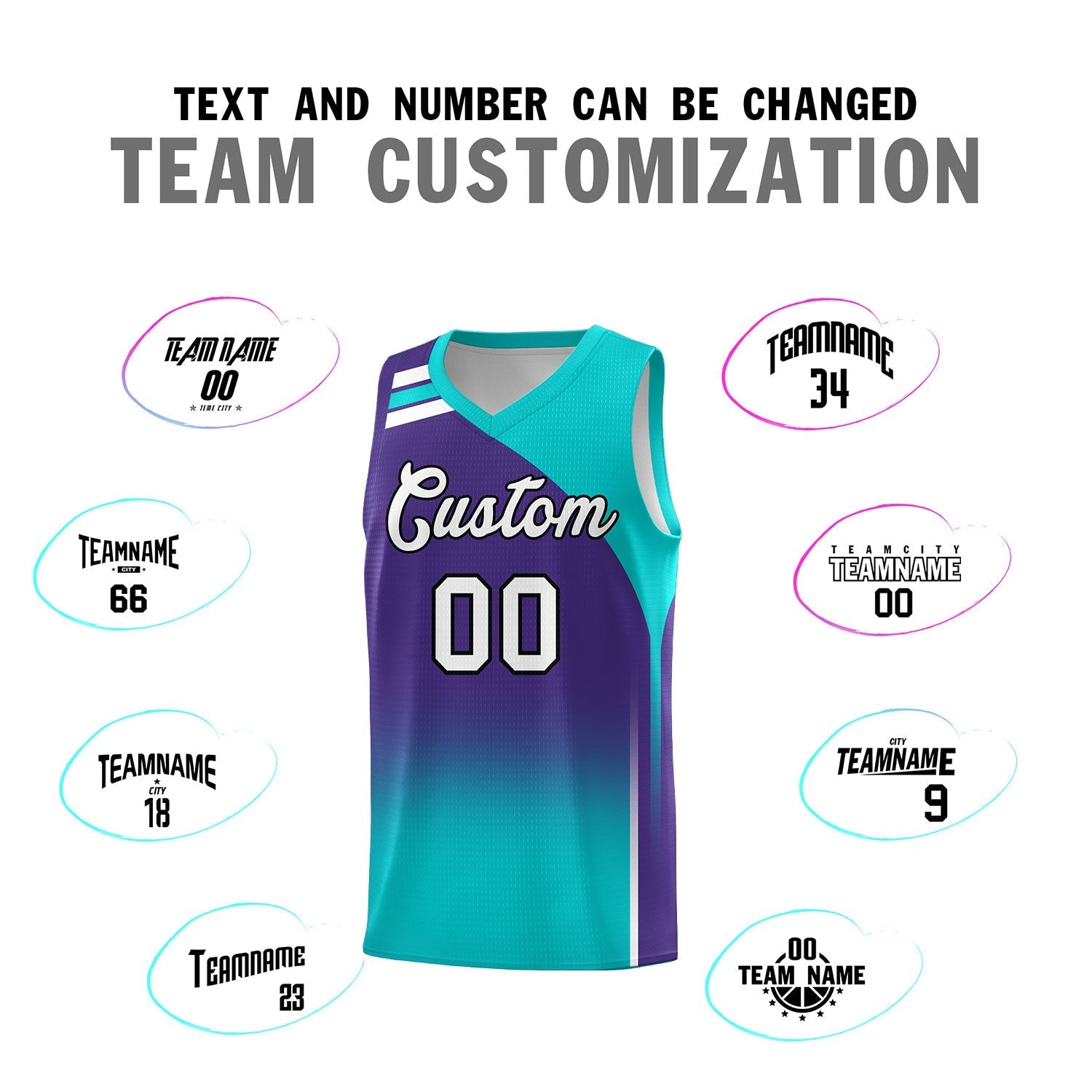 Custom Purple Aqua Gradient Fashion Sets Sports Uniform Basketball Jersey