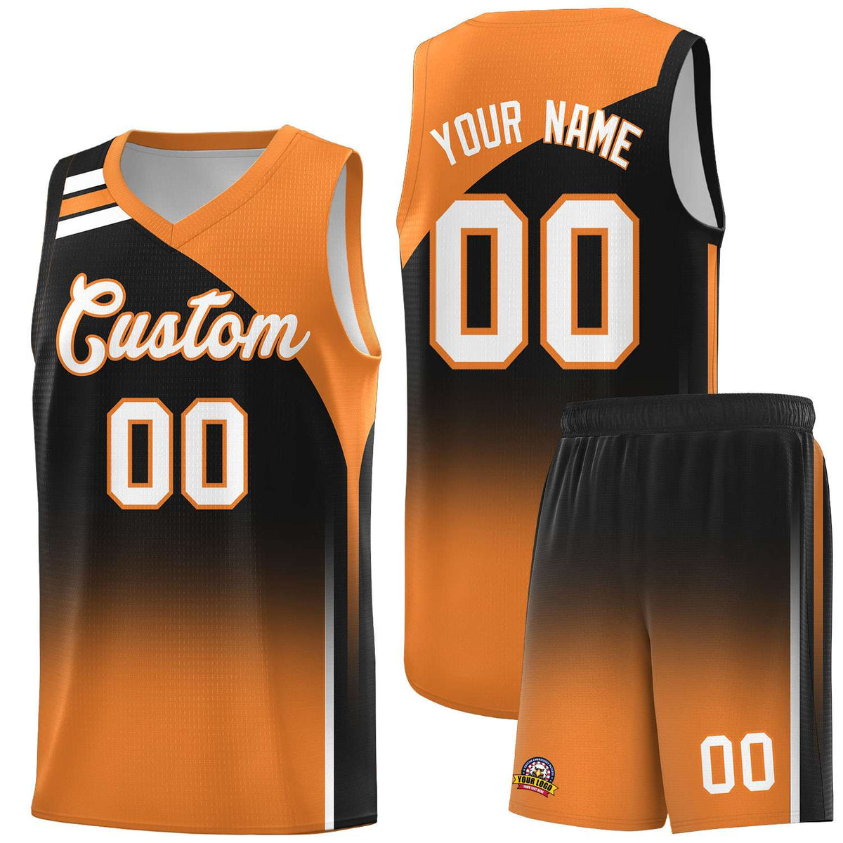 Custom Black Gold Orange Gradient Fashion Sets Sports Uniform Basketball Jersey