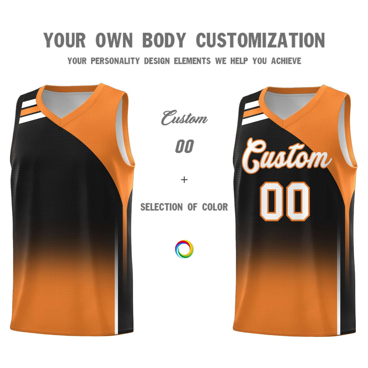 Custom Black Gold Orange Gradient Fashion Sets Sports Uniform Basketball Jersey