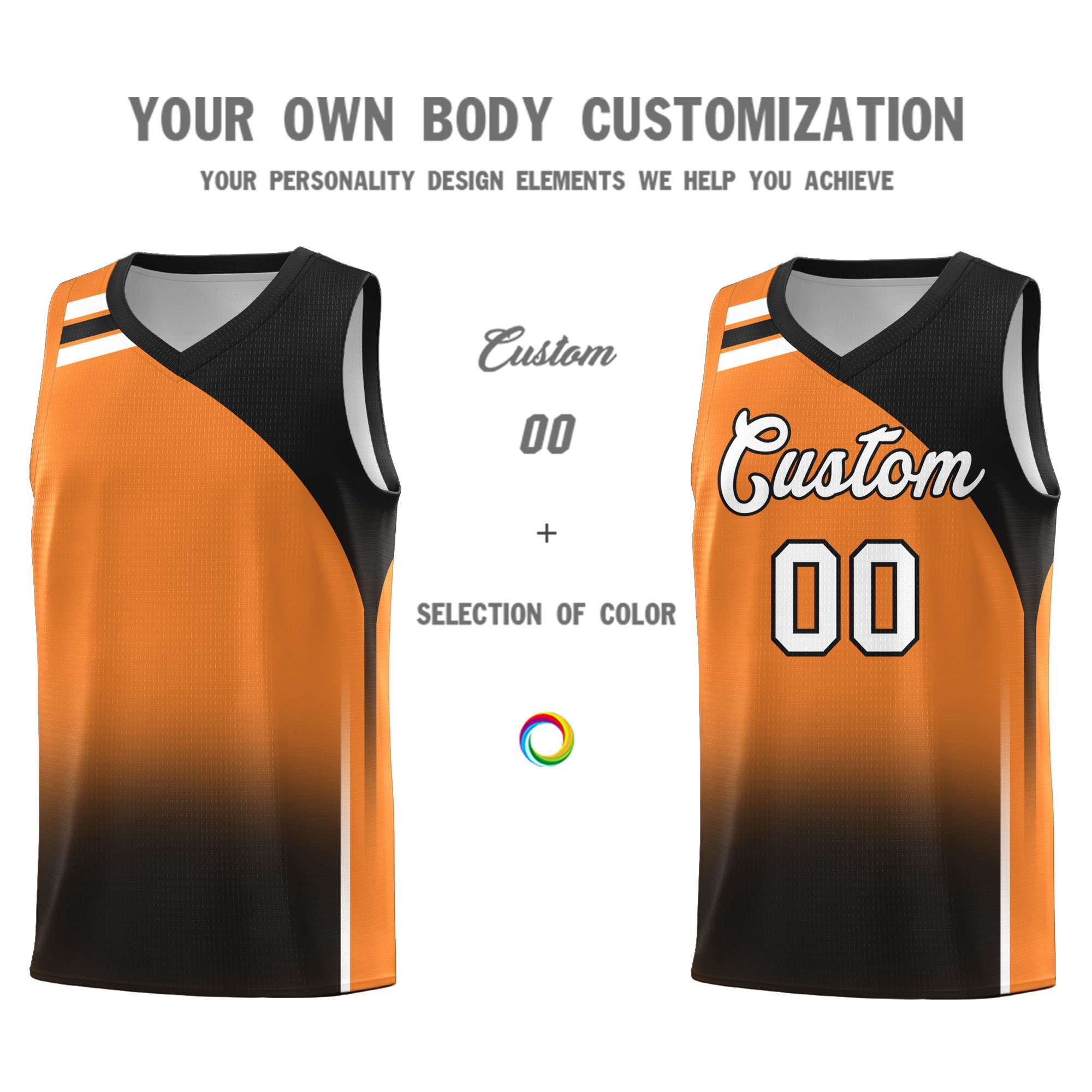 Custom Gold Orange Black Gradient Fashion Sets Sports Uniform Basketball Jersey