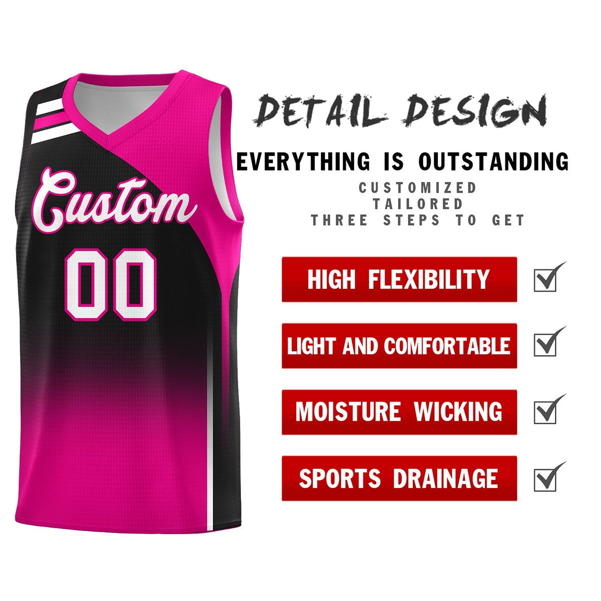 Custom Black Pink Gradient Fashion Sets Sports Uniform Basketball Jersey