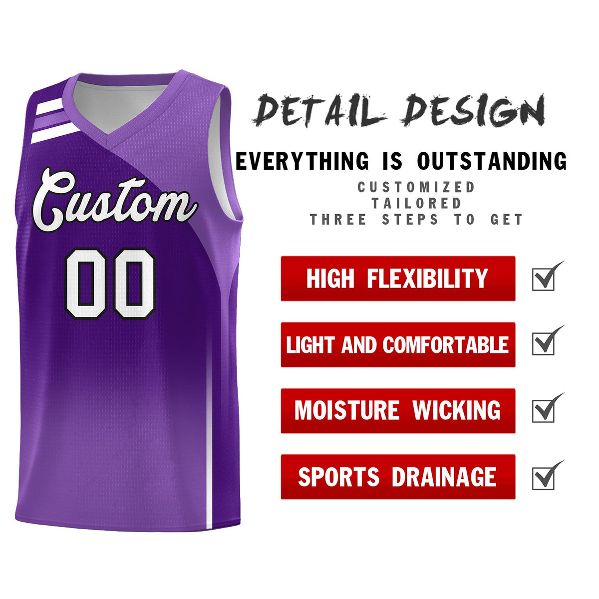 Custom Purple Purple Gradient Fashion Sets Sports Uniform Basketball Jersey