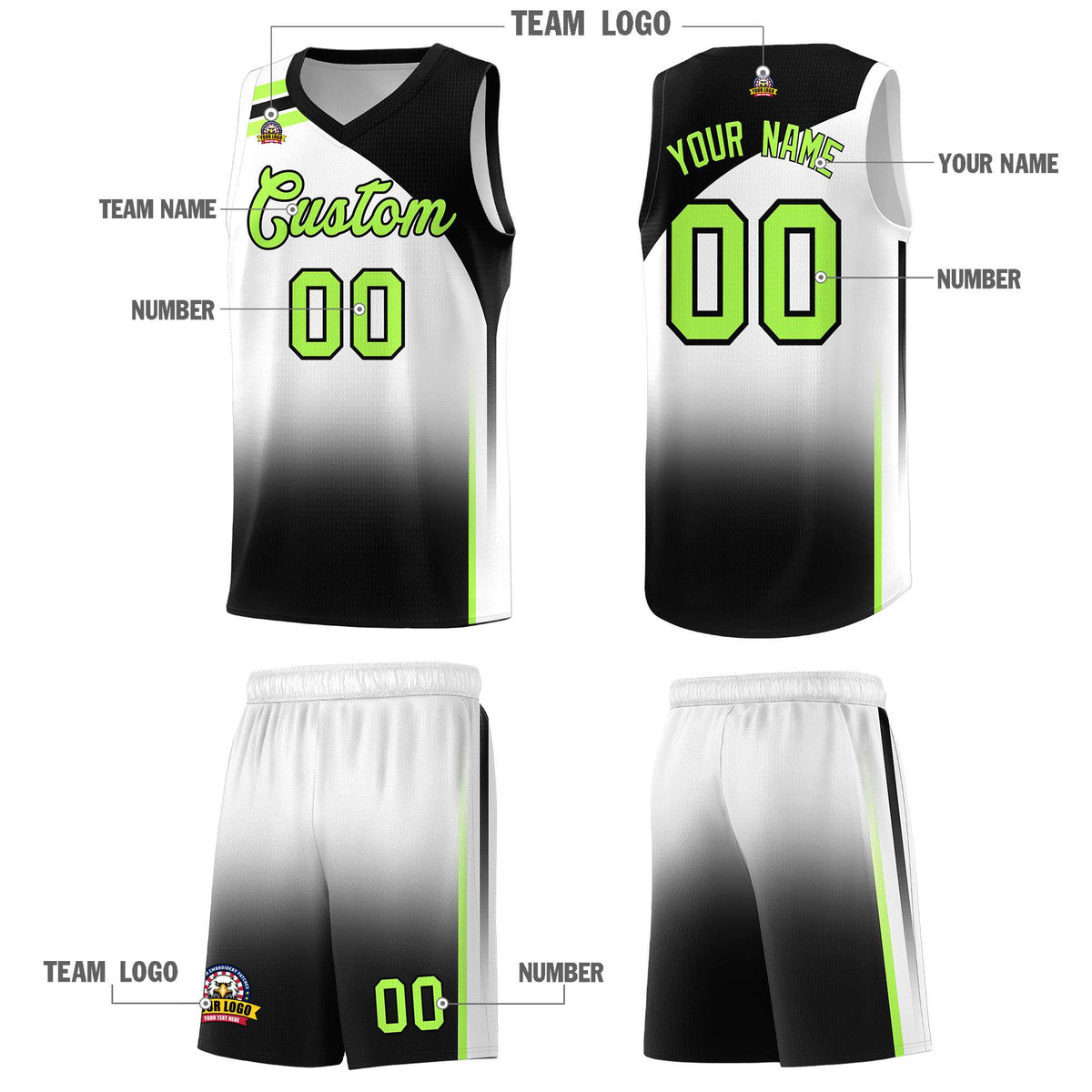 Custom White Black Gradient Fashion Sets Sports Uniform Basketball Jersey