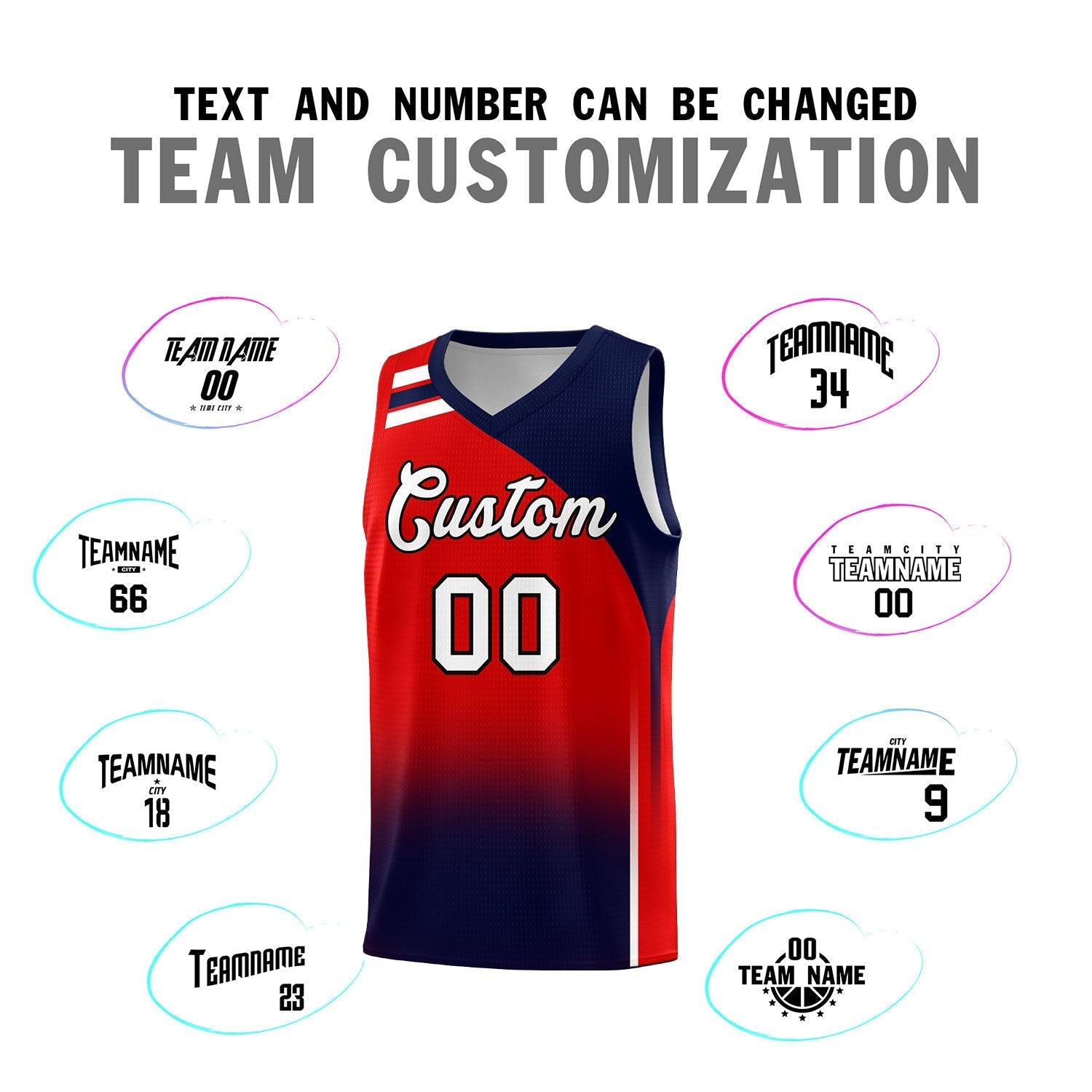Custom Red Navy Gradient Fashion Sets Sports Uniform Basketball Jersey