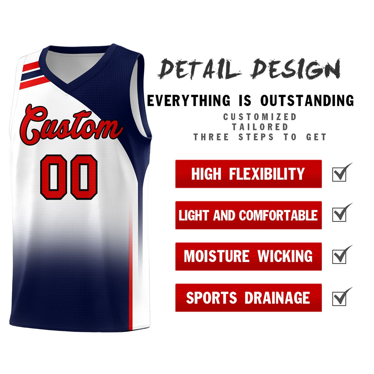 Custom White Navy Gradient Fashion Sets Sports Uniform Basketball Jersey