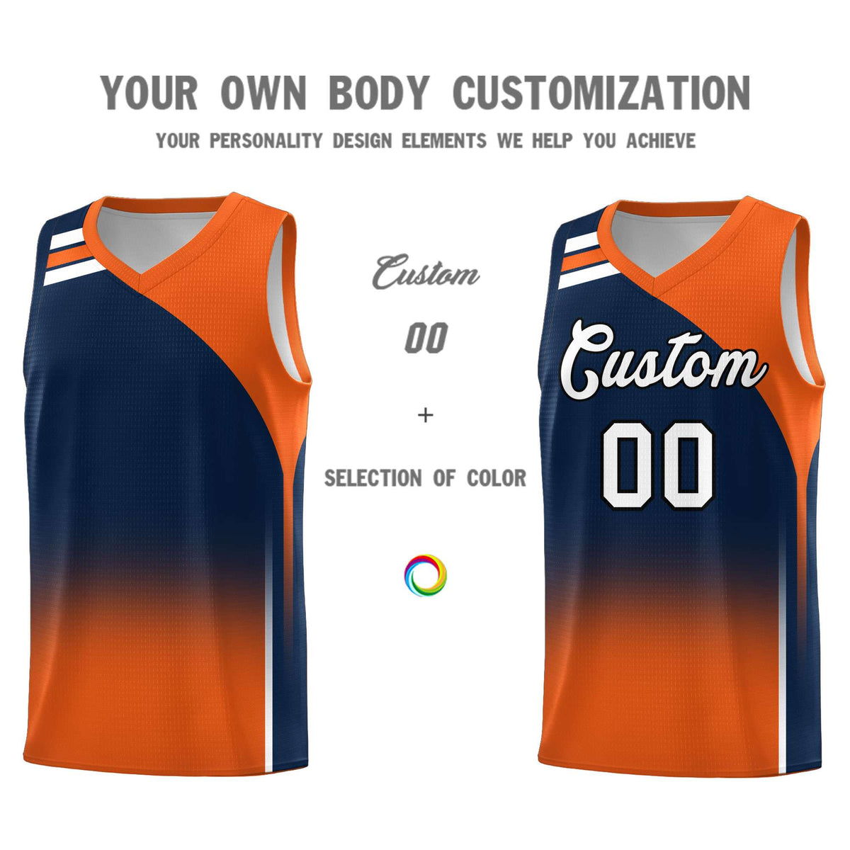Custom Navy Orange Gradient Fashion Sets Sports Uniform Basketball Jersey