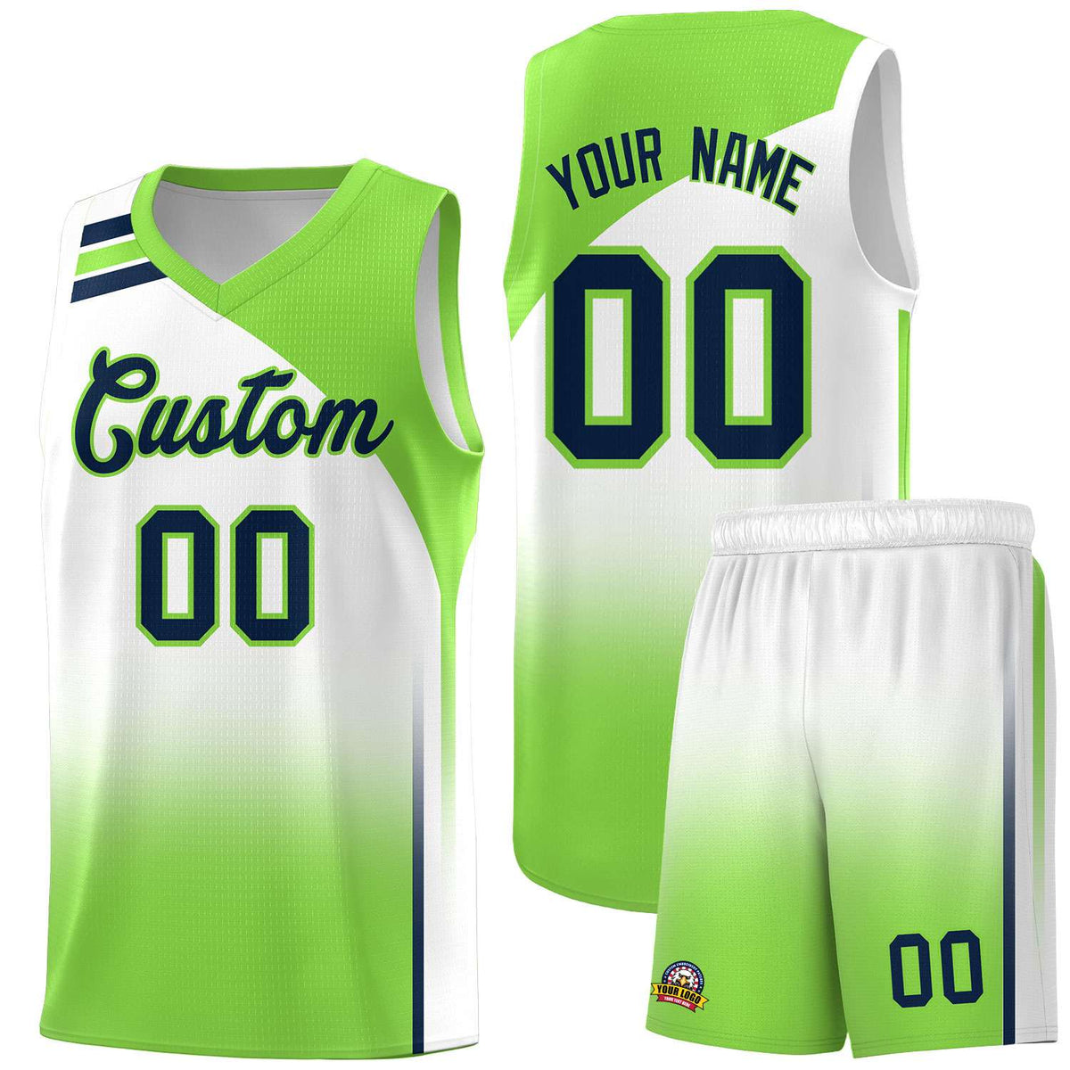 Custom White Fluorescent Green Gradient Fashion Sets Sports Uniform Basketball Jersey
