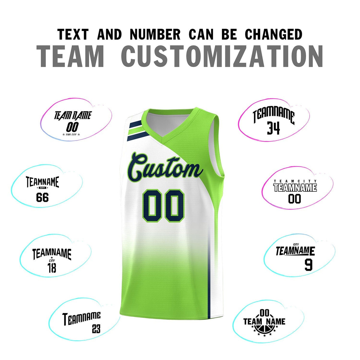 Custom White Fluorescent Green Gradient Fashion Sets Sports Uniform Basketball Jersey