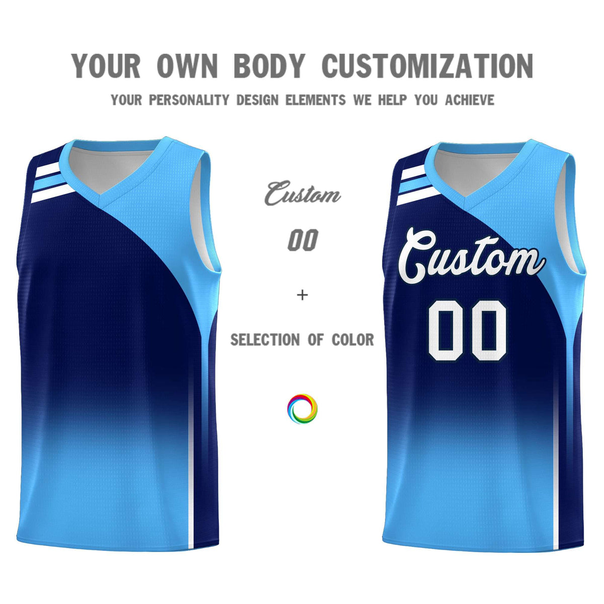 Custom Navy Powder Blue Gradient Fashion Sets Sports Uniform Basketball Jersey