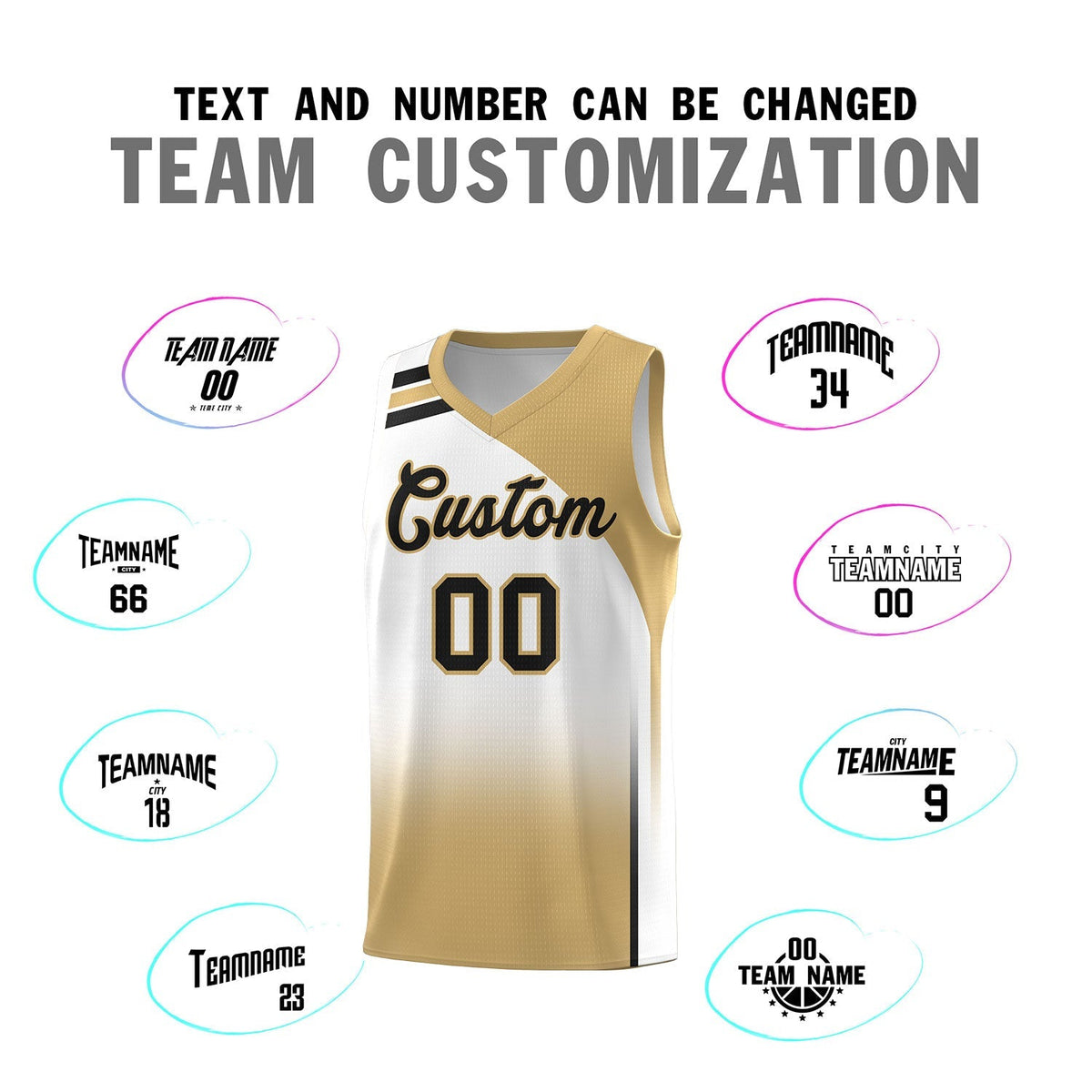 Custom White Old Gold Gradient Fashion Sets Sports Uniform Basketball Jersey