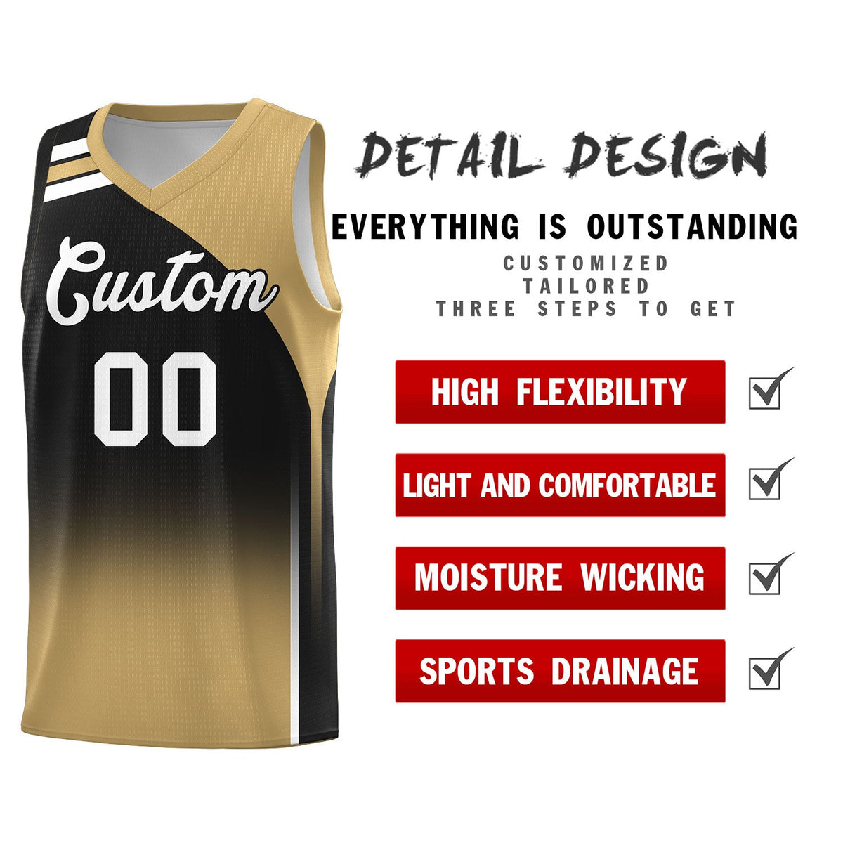 Custom Black Old Gold Gradient Fashion Sets Sports Uniform Basketball Jersey