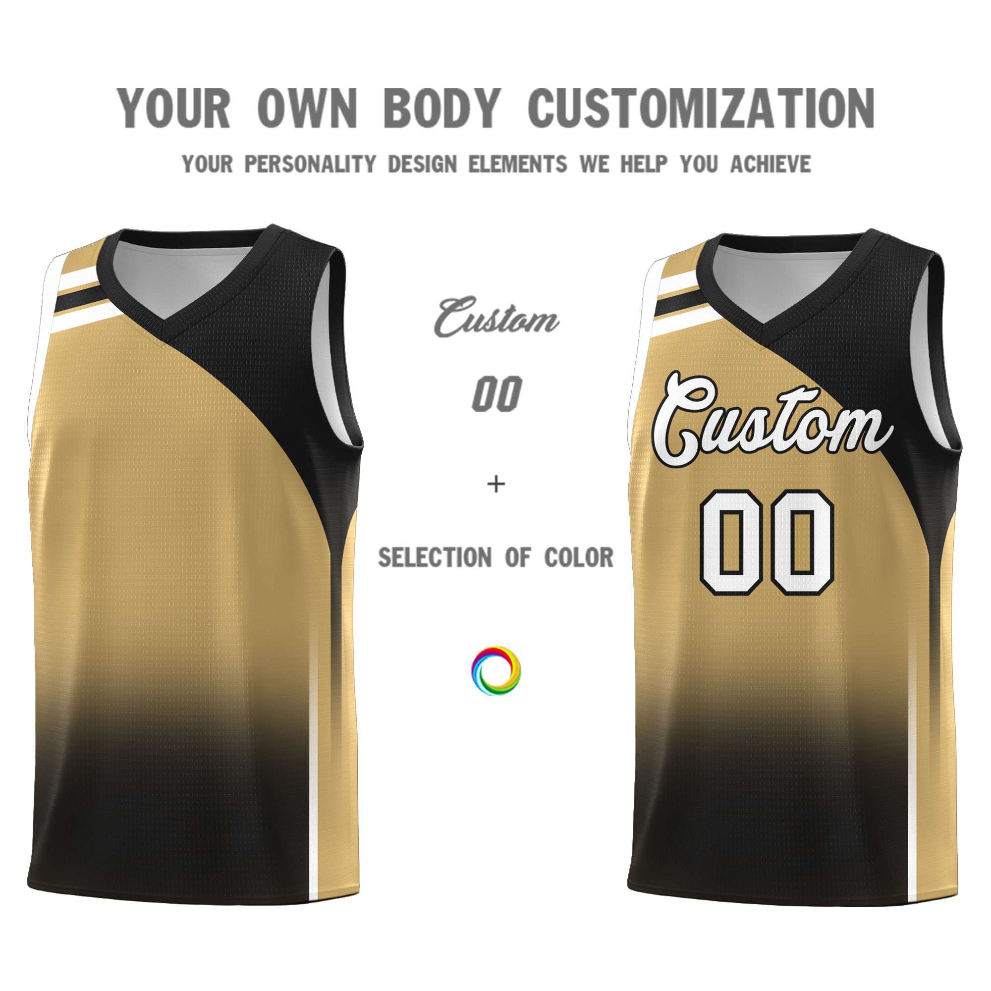 Custom Old Gold Black Gradient Fashion Sets Sports Uniform Basketball Jersey