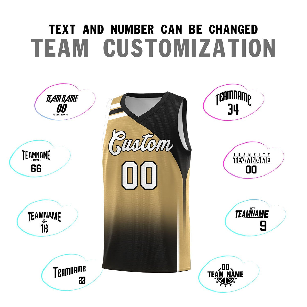 Custom Old Gold Black Gradient Fashion Sets Sports Uniform Basketball Jersey