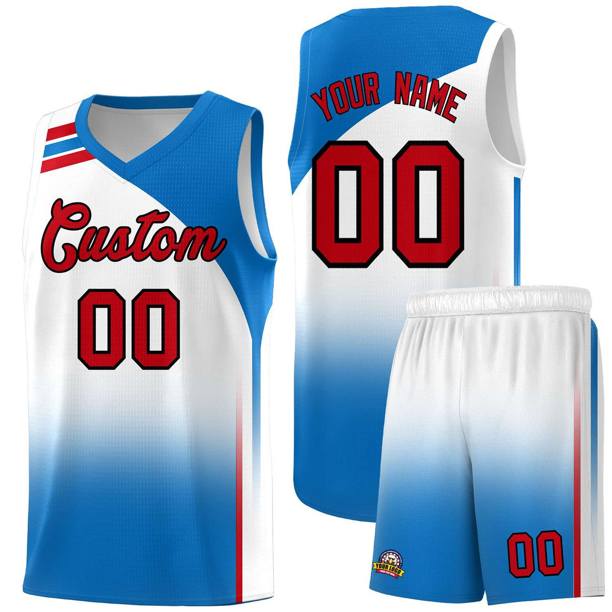 Custom White Royal Gradient Fashion Sets Sports Uniform Basketball Jersey