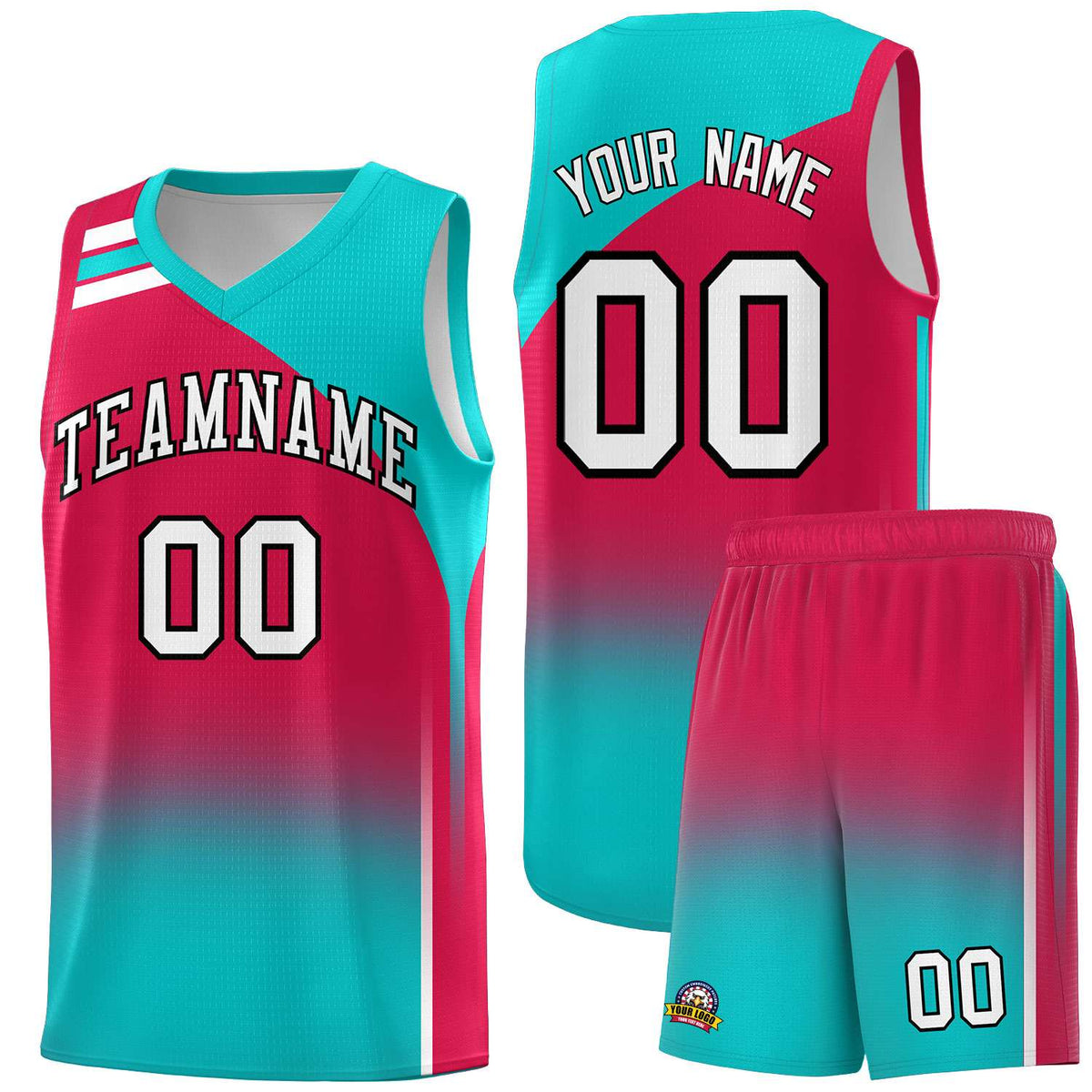 Custom Red Aqua Gradient Fashion Sets Sports Uniform Basketball Jersey