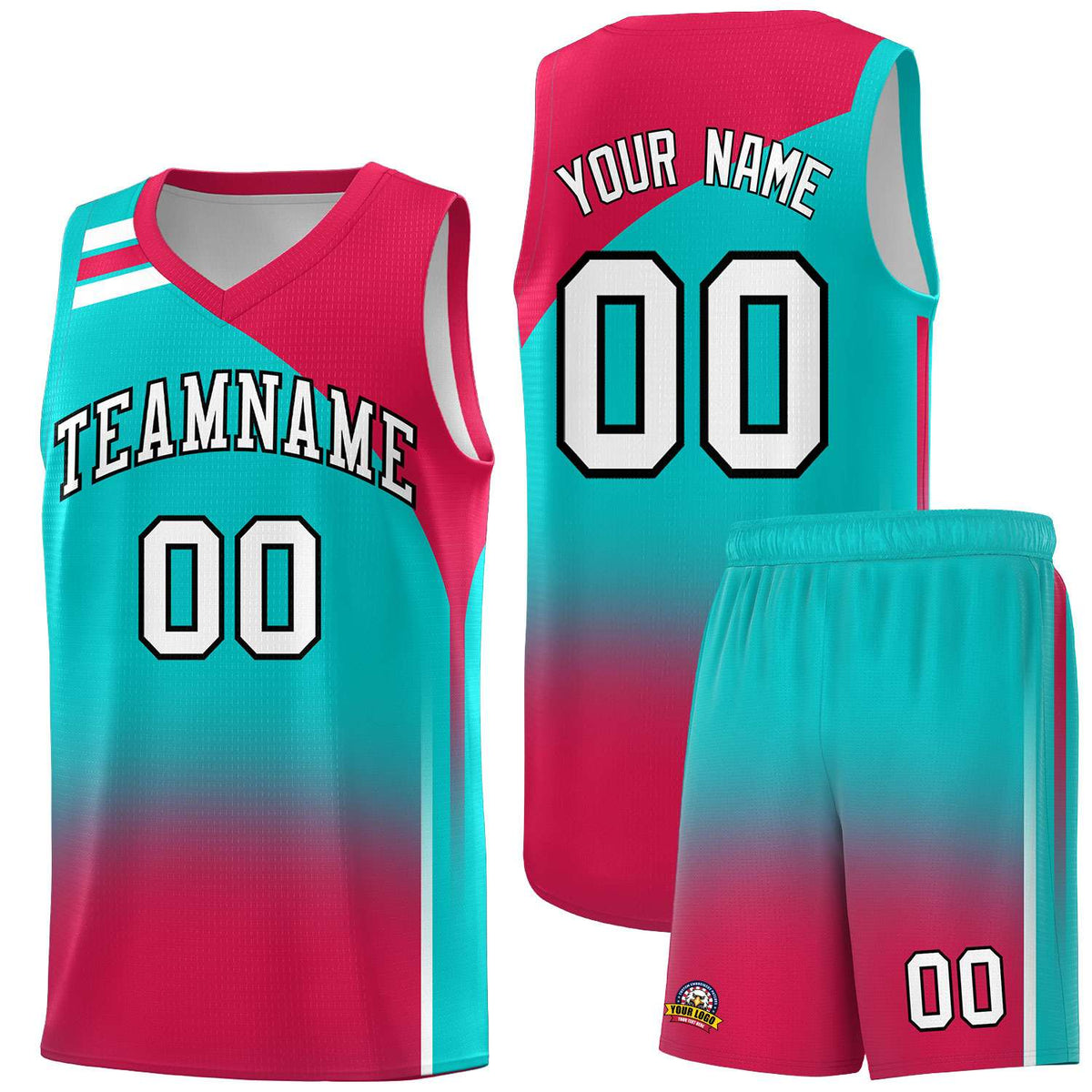 Custom Aqua Red Gradient Fashion Sets Sports Uniform Basketball Jersey