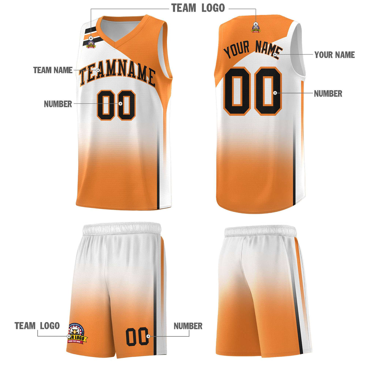 Custom White Gold Orange Gradient Fashion Sets Sports Uniform Basketball Jersey