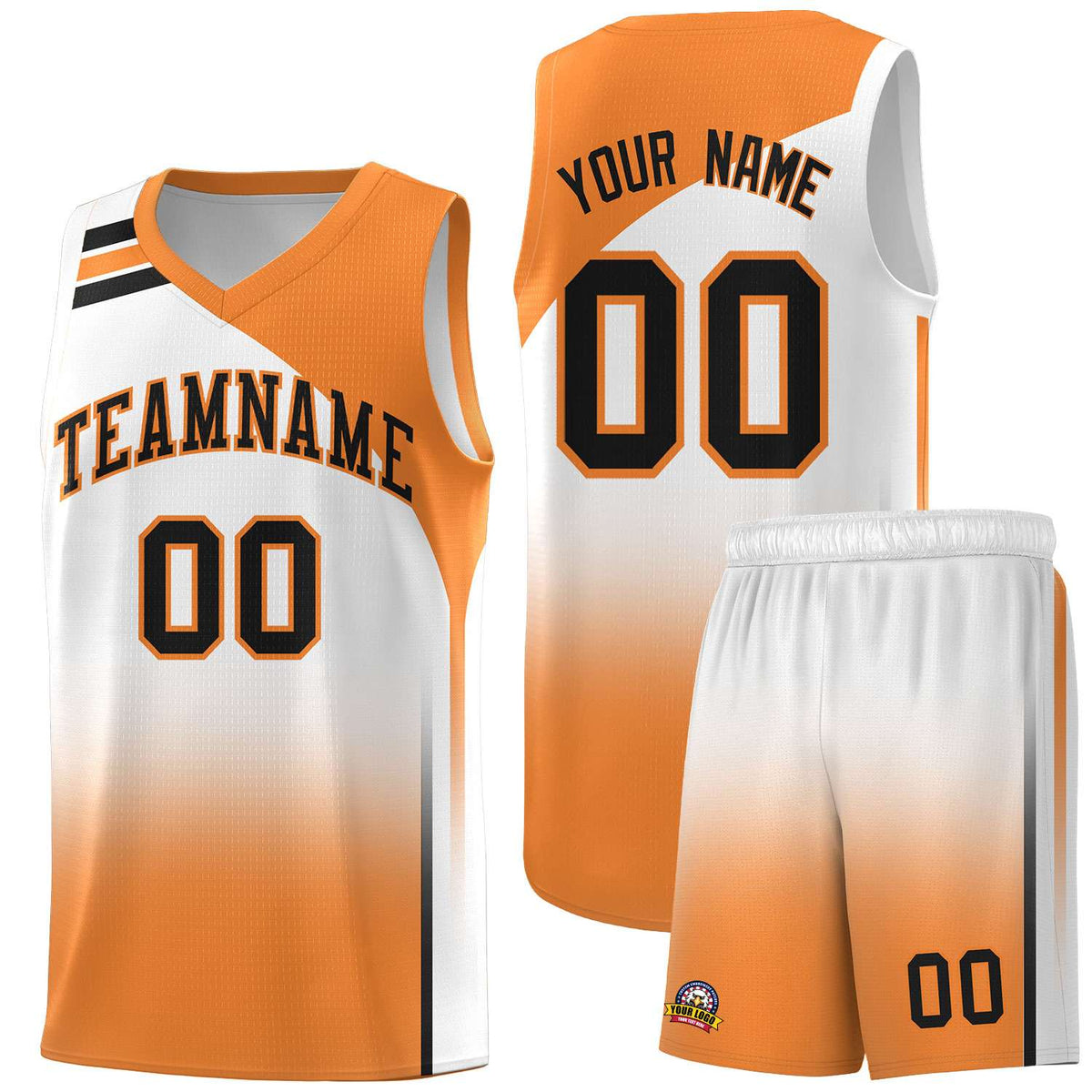 Custom White Gold Orange Gradient Fashion Sets Sports Uniform Basketball Jersey