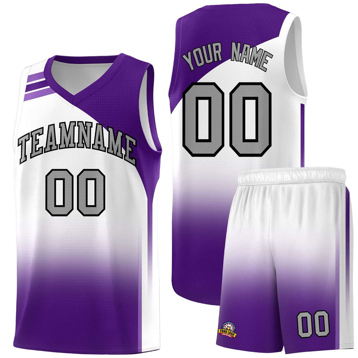Custom White Purple Gradient Fashion Sets Sports Uniform Basketball Jersey
