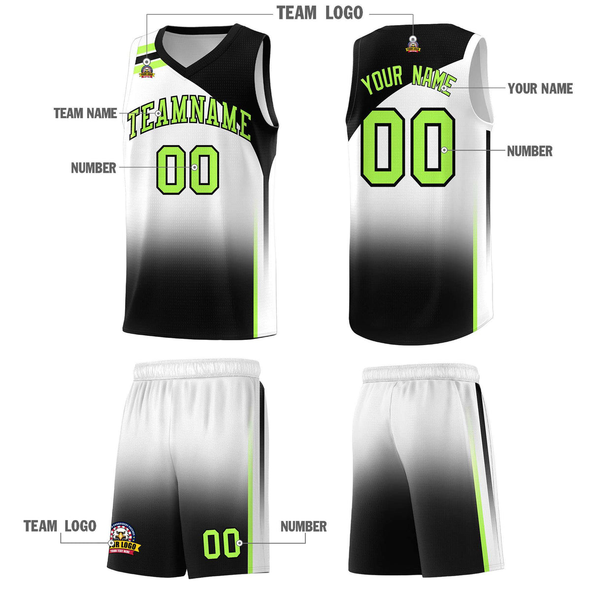 Custom White Black Gradient Fashion Sets Sports Uniform Basketball Jersey