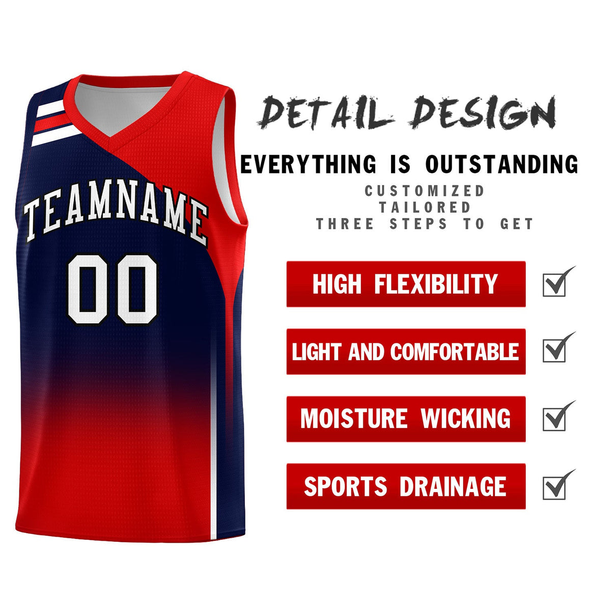 Custom Navy Red Gradient Fashion Sets Sports Uniform Basketball Jersey