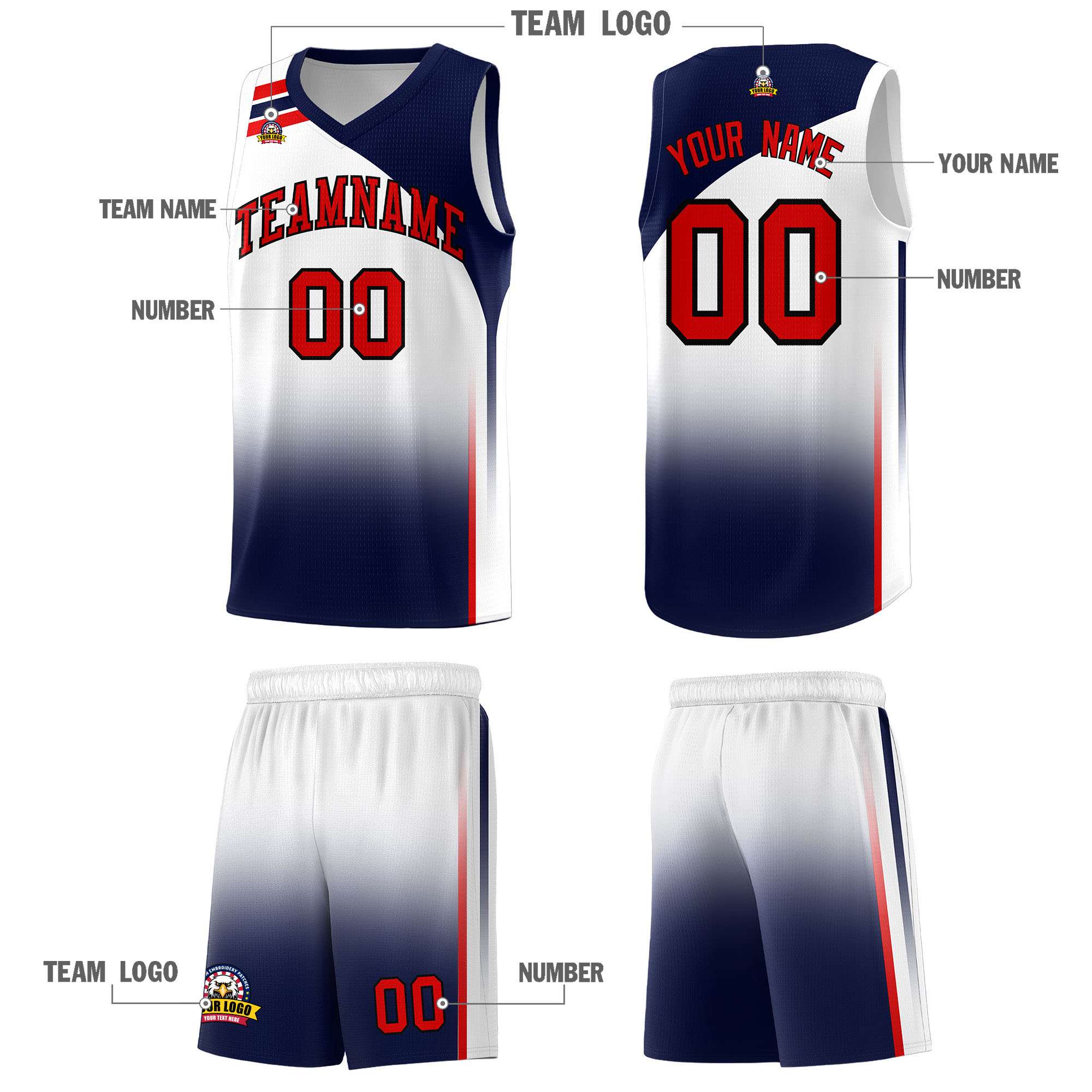 Custom White Navy Gradient Fashion Sets Sports Uniform Basketball Jersey