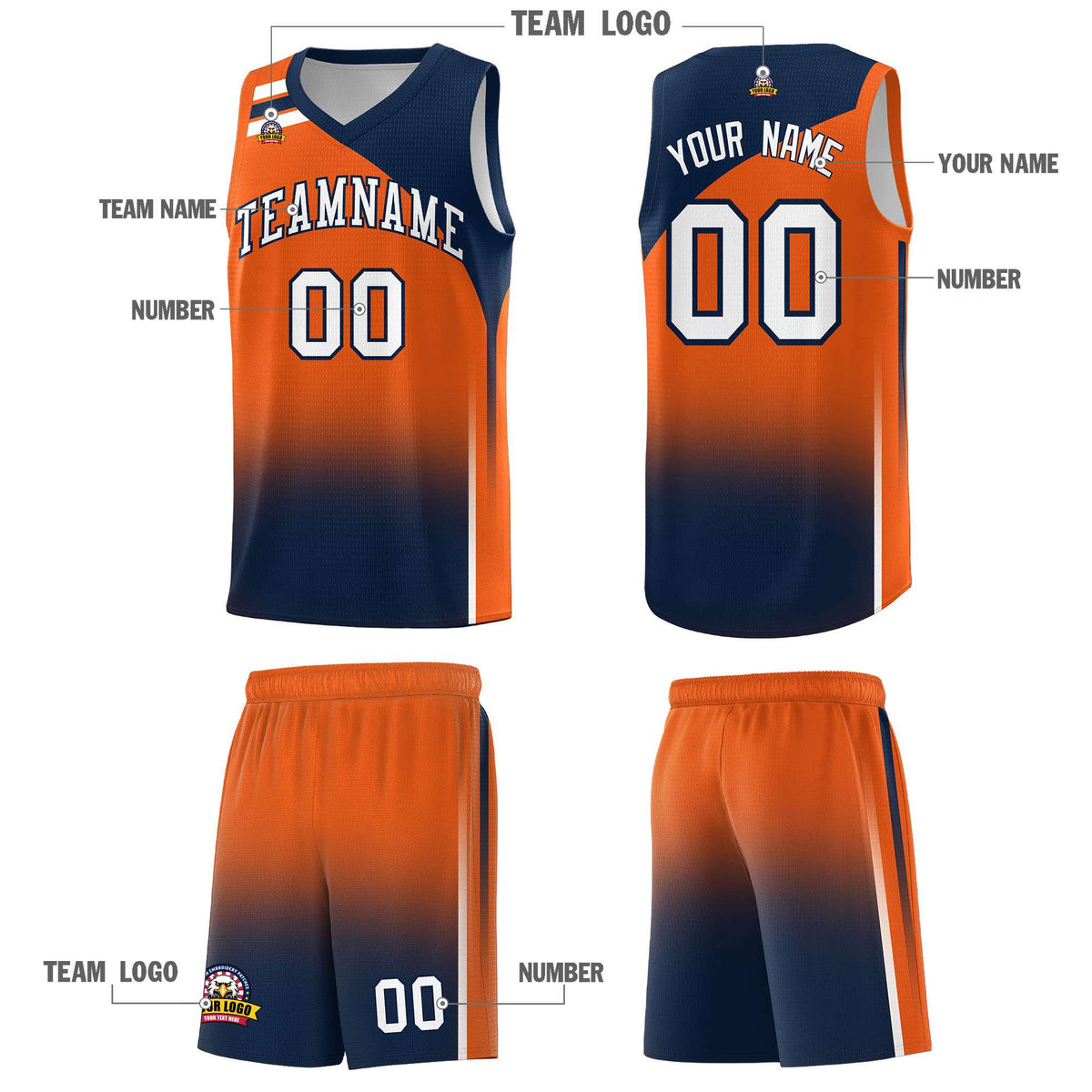 Custom Orange Navy Gradient Fashion Sets Sports Uniform Basketball Jersey