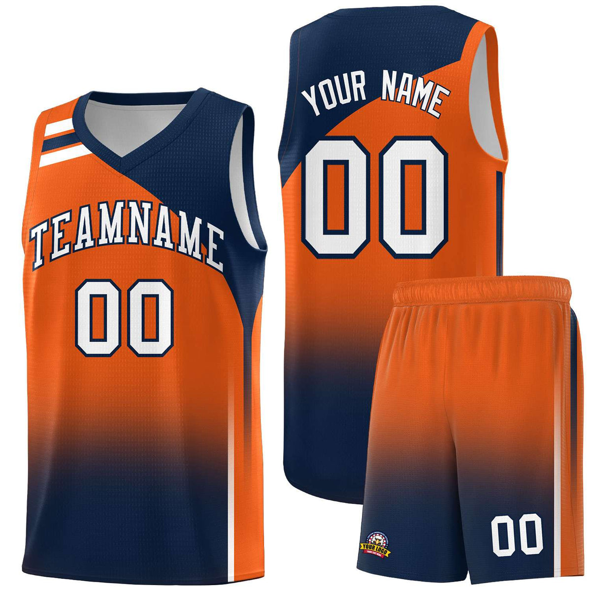 Custom Orange Navy Gradient Fashion Sets Sports Uniform Basketball Jersey