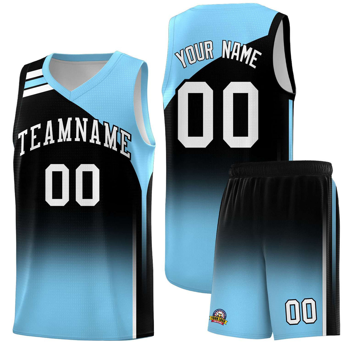 Custom Black Light Blue Gradient Fashion Sets Sports Uniform Basketball Jersey