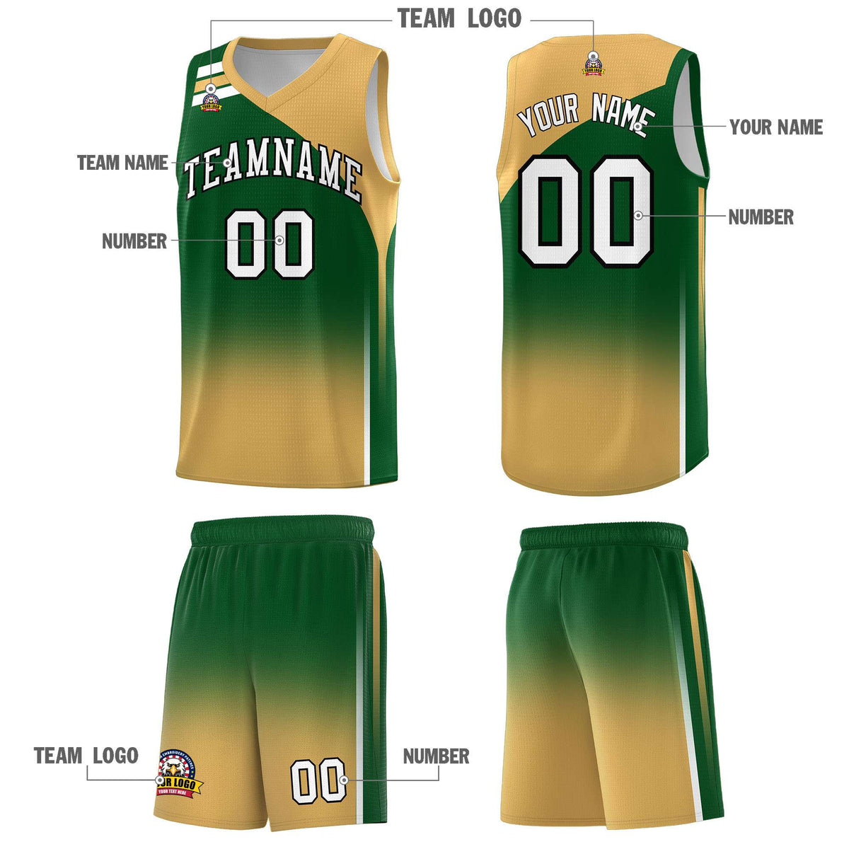Custom Green Buckskin Brown Gradient Fashion Sets Sports Uniform Basketball Jersey