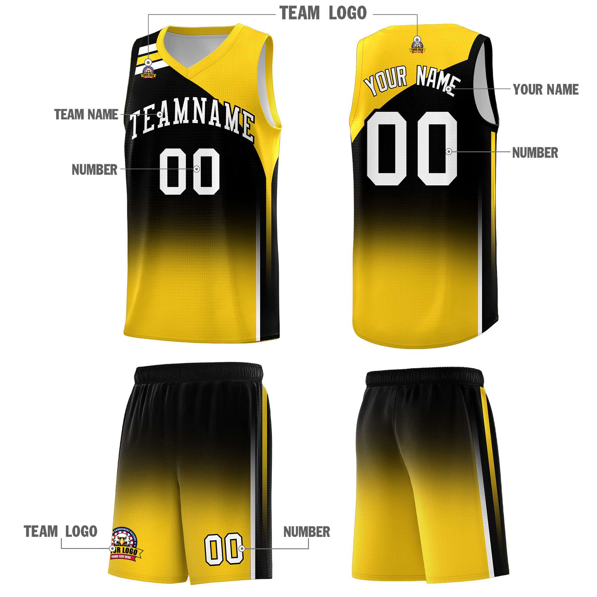 Custom Black Gold Gradient Fashion Sets Sports Uniform Basketball Jersey