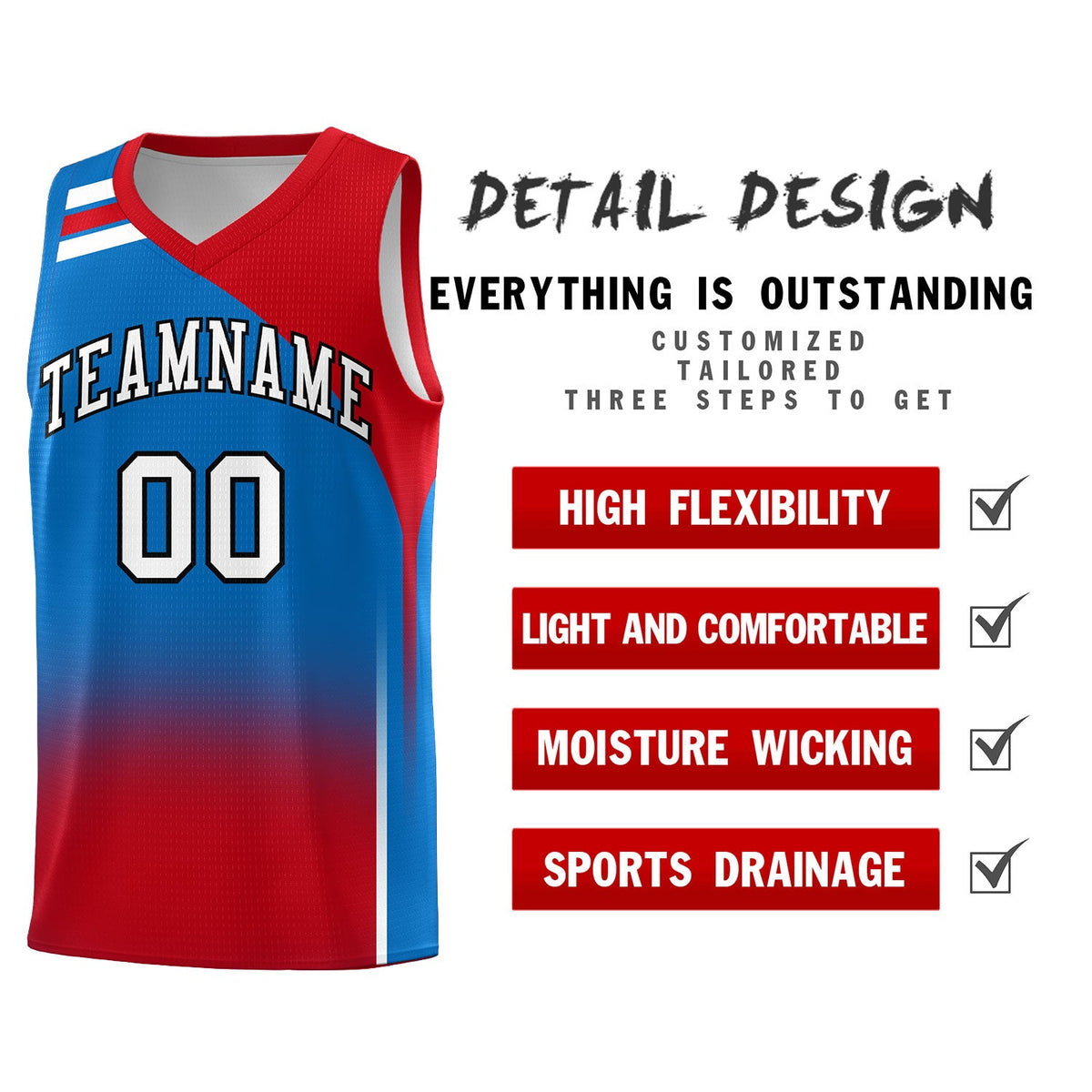 Custom Royal Red Gradient Fashion Sets Sports Uniform Basketball Jersey