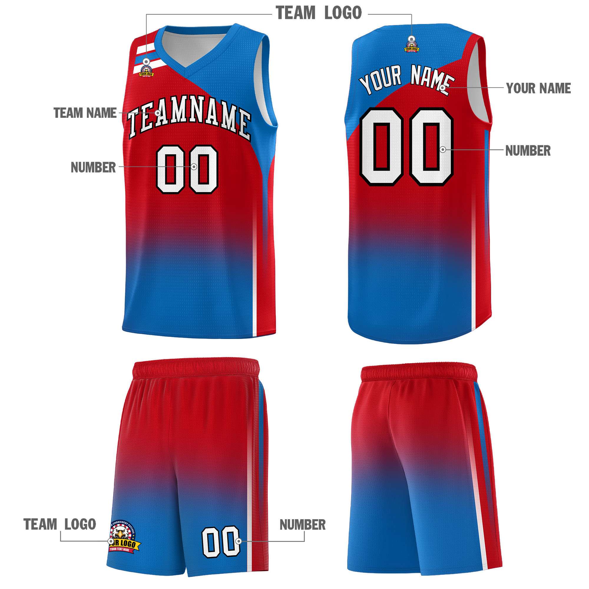 Custom Red Royal Gradient Fashion Sets Sports Uniform Basketball Jersey