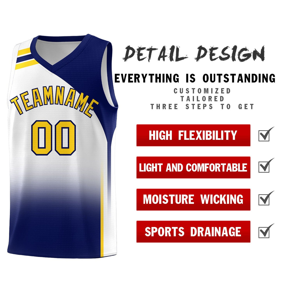 Custom White Navy Gradient Fashion Sets Sports Uniform Basketball Jersey