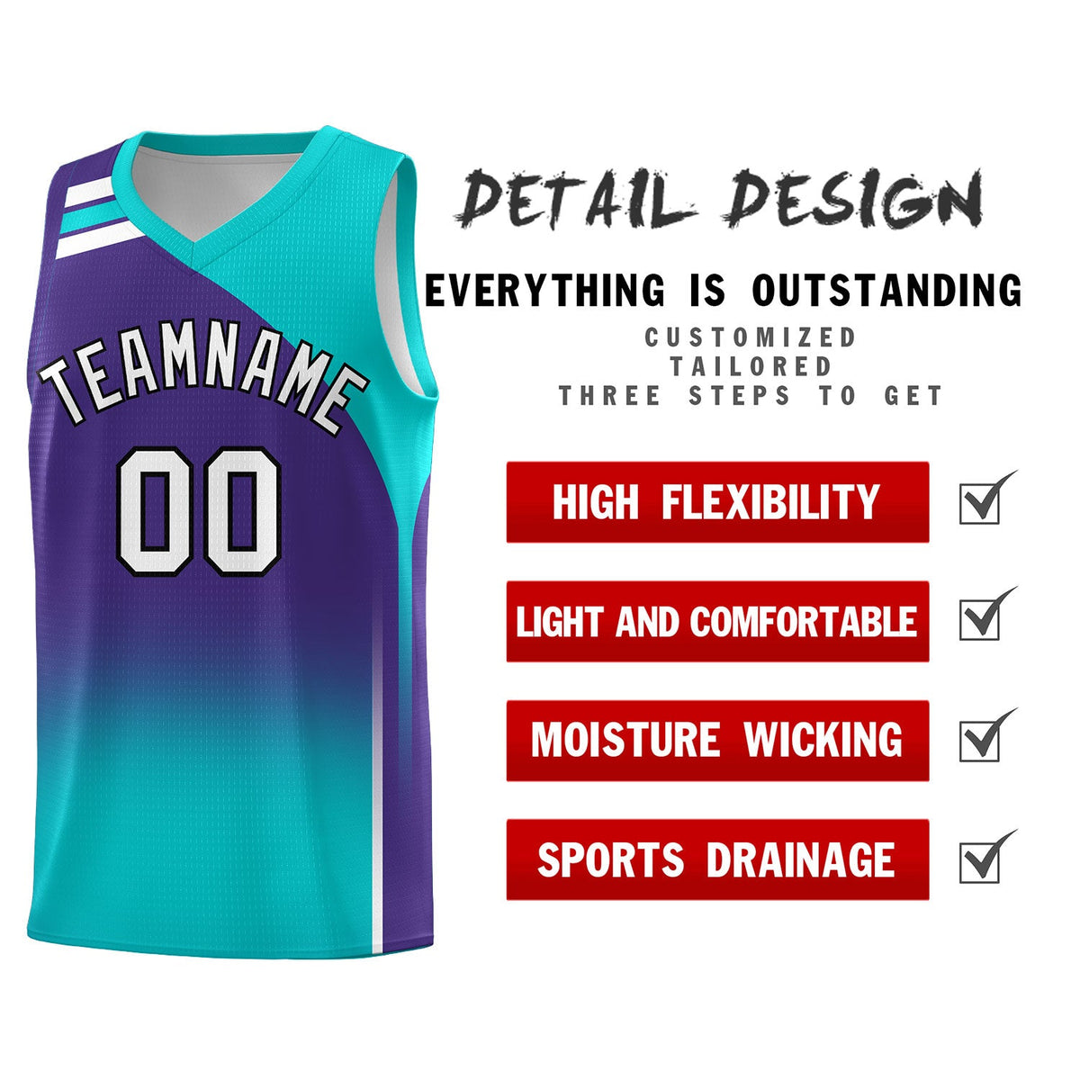 Custom Purple Aqua Gradient Fashion Sets Sports Uniform Basketball Jersey