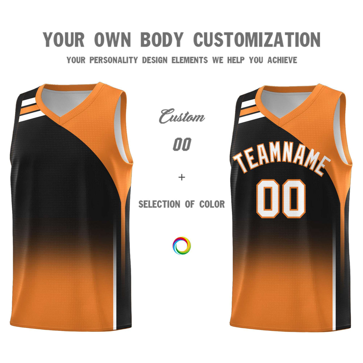Custom Black Gold Orange Gradient Fashion Sets Sports Uniform Basketball Jersey