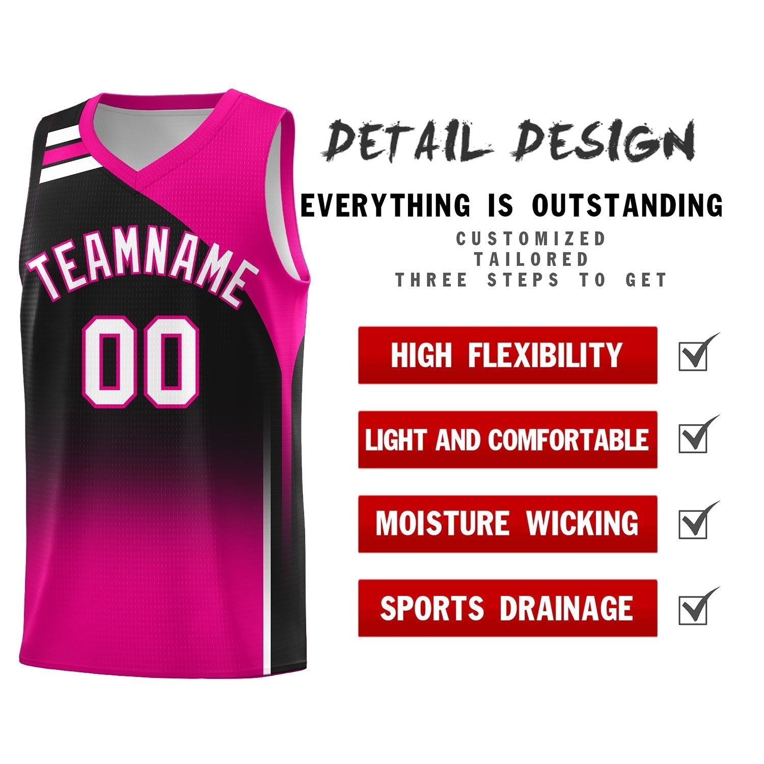 Custom Black Pink Gradient Fashion Sets Sports Uniform Basketball Jersey