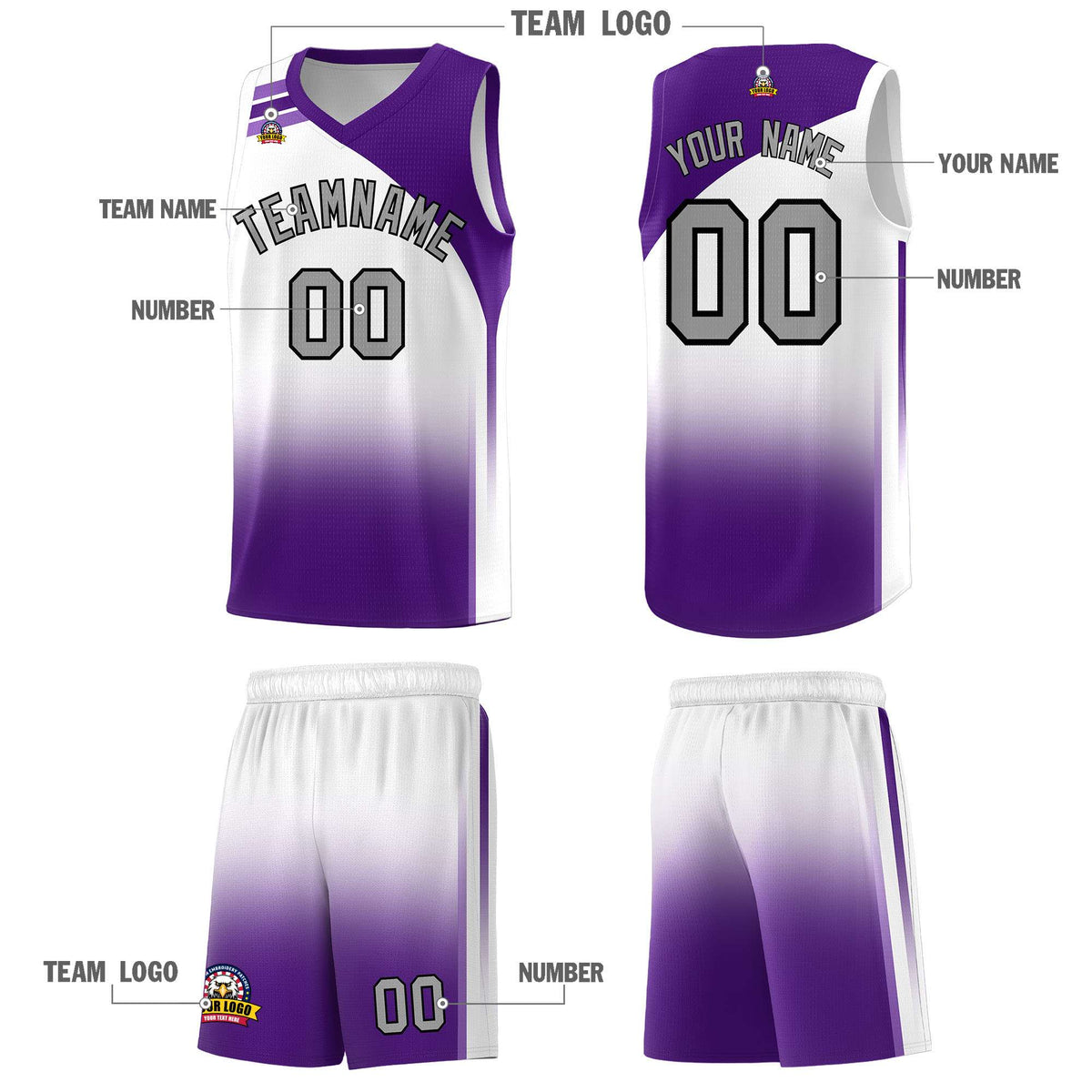 Custom White Purple Gradient Fashion Sets Sports Uniform Basketball Jersey