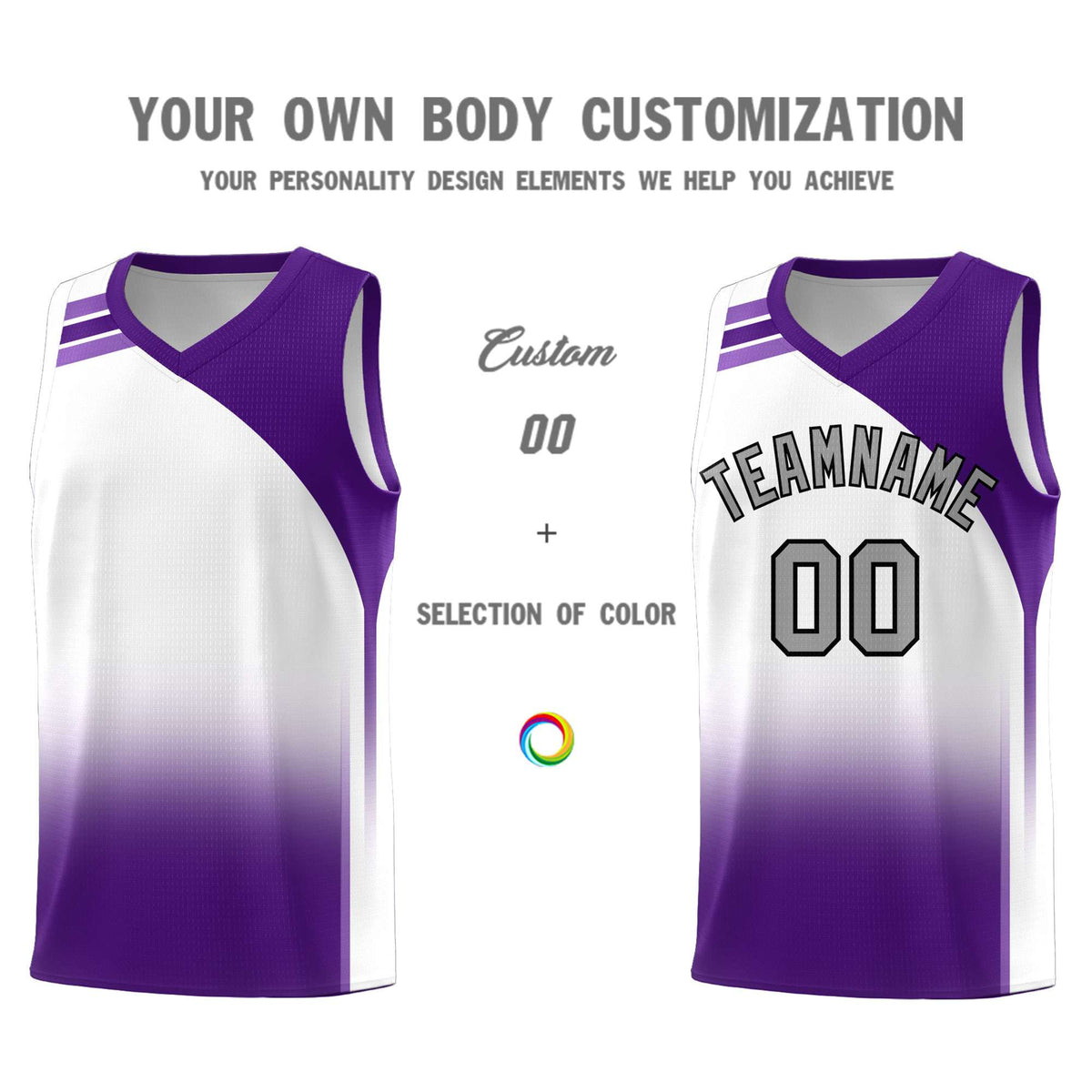 Custom White Purple Gradient Fashion Sets Sports Uniform Basketball Jersey