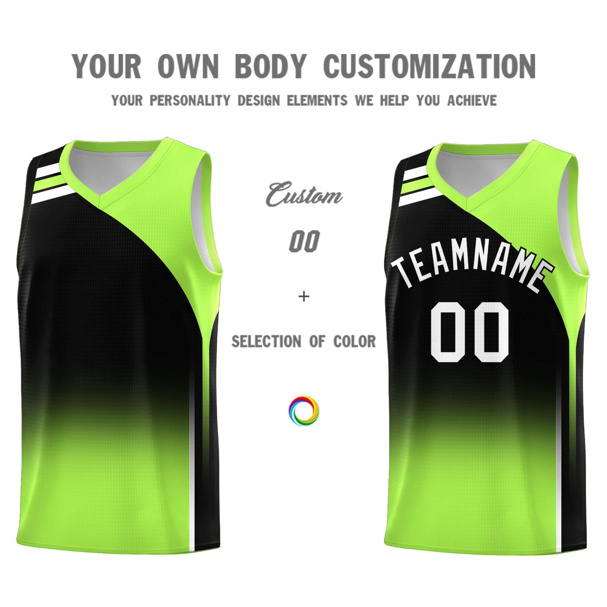 Custom Black Fluorescent Green Gradient Fashion Sets Sports Uniform Basketball Jersey