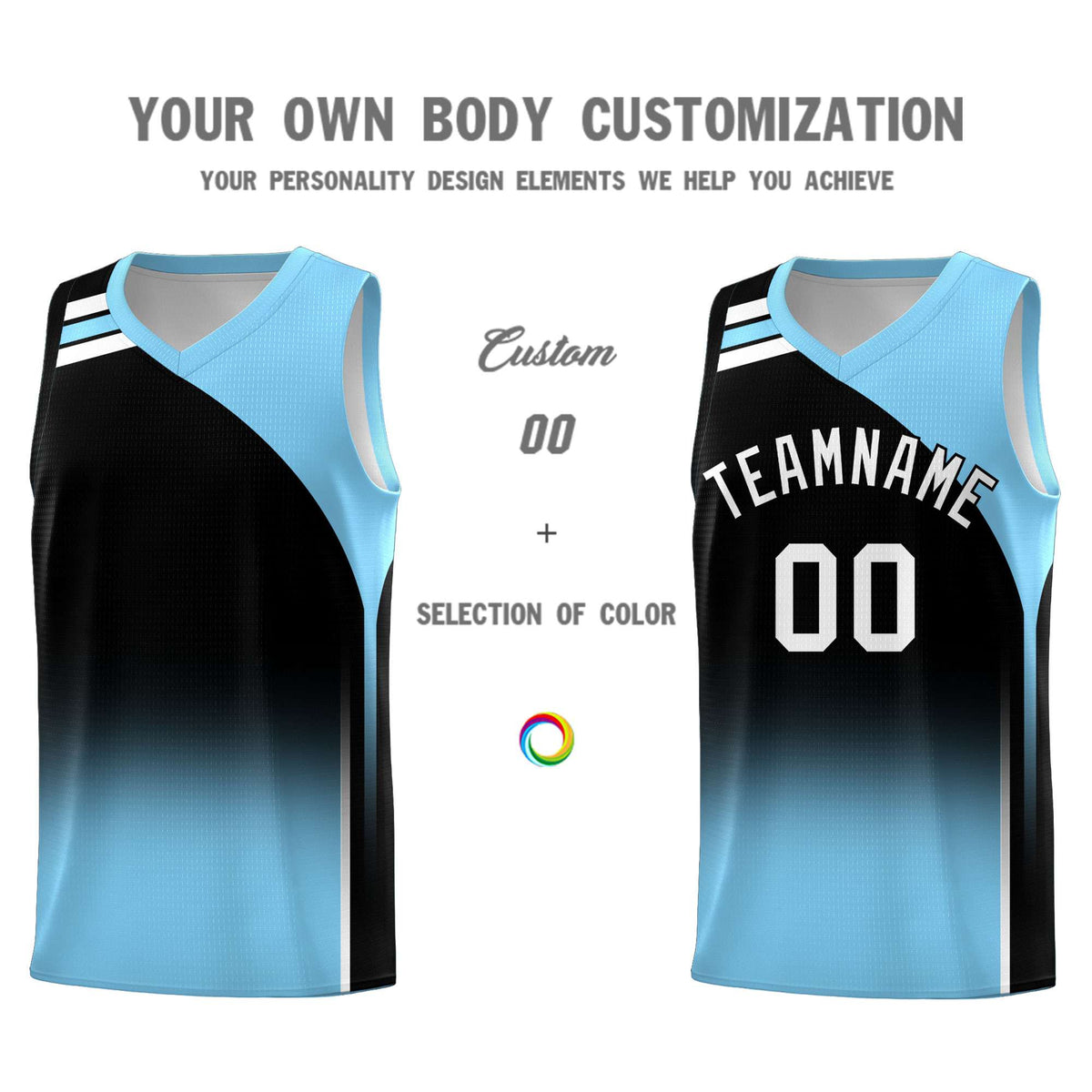 Custom Black Light Blue Gradient Fashion Sets Sports Uniform Basketball Jersey