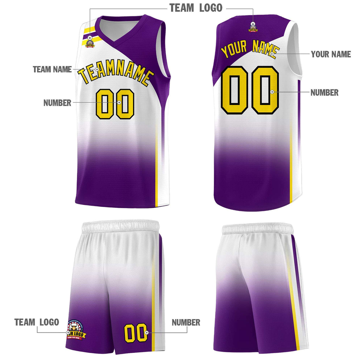 Custom White Purple Gradient Fashion Sets Sports Uniform Basketball Jersey