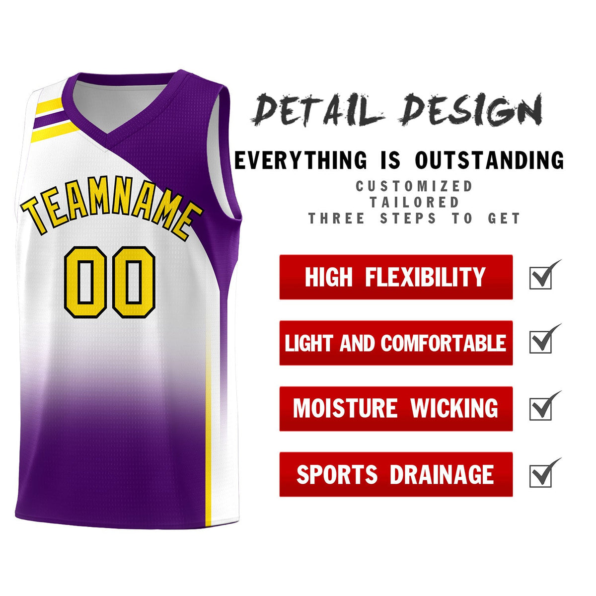 Custom White Purple Gradient Fashion Sets Sports Uniform Basketball Jersey