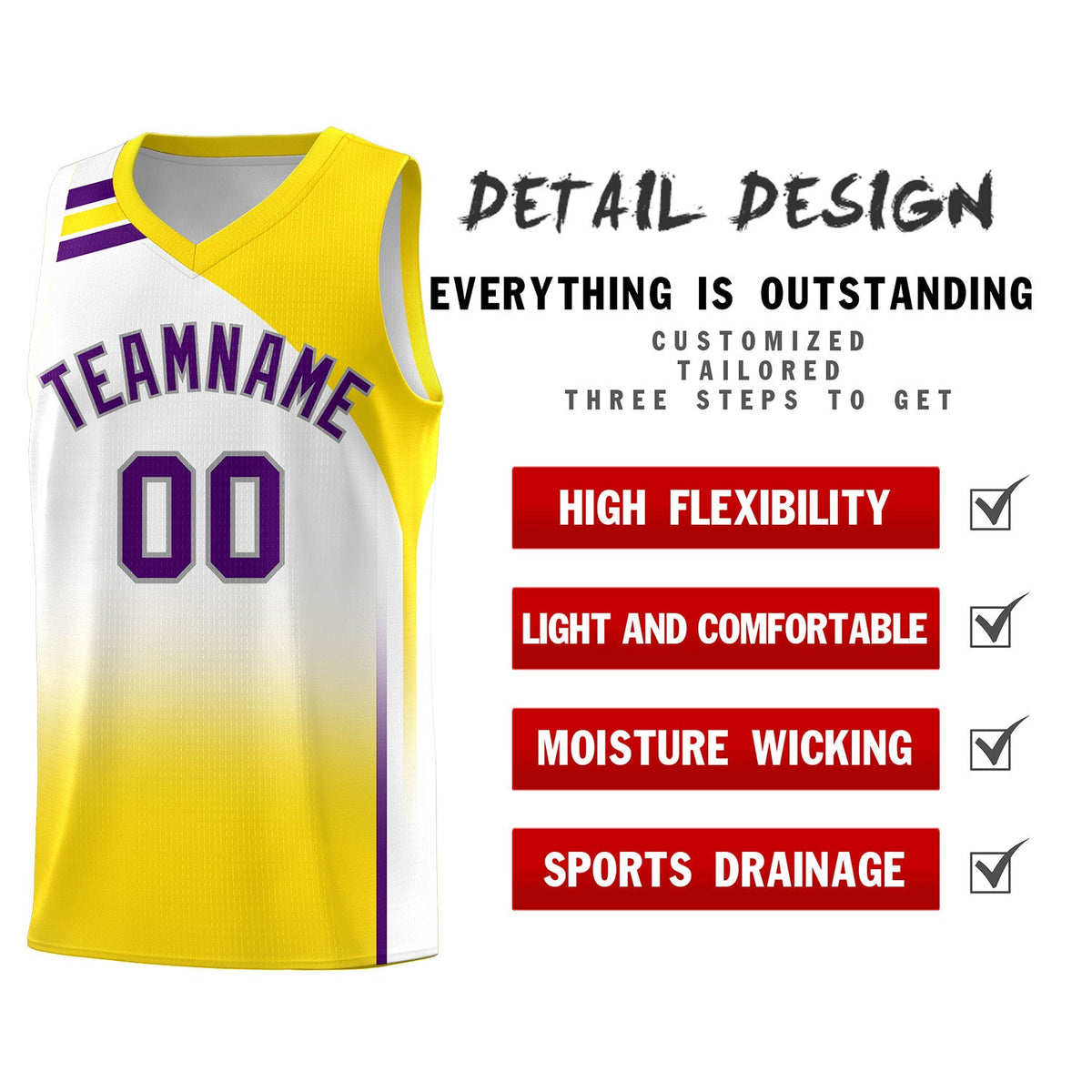 Custom White Gold Gradient Fashion Sets Sports Uniform Basketball Jersey