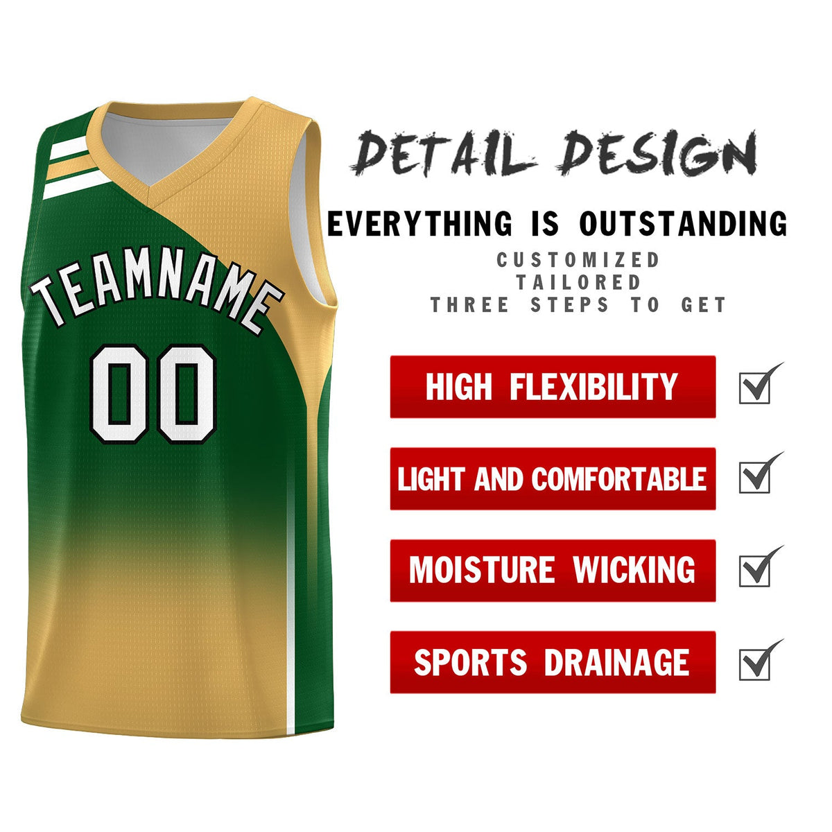 Custom Green Buckskin Brown Gradient Fashion Sets Sports Uniform Basketball Jersey