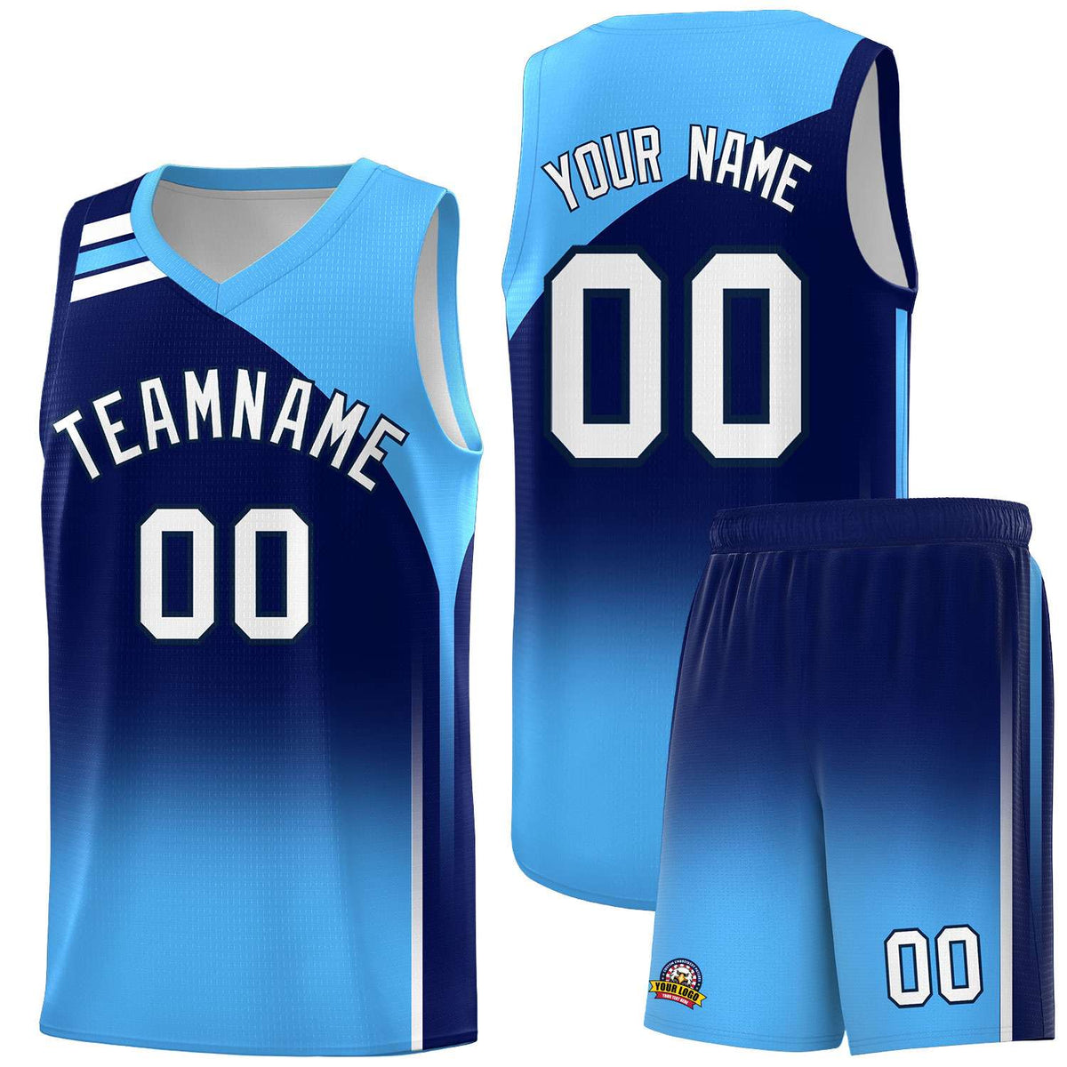 Custom Navy Powder Blue Gradient Fashion Sets Sports Uniform Basketball Jersey