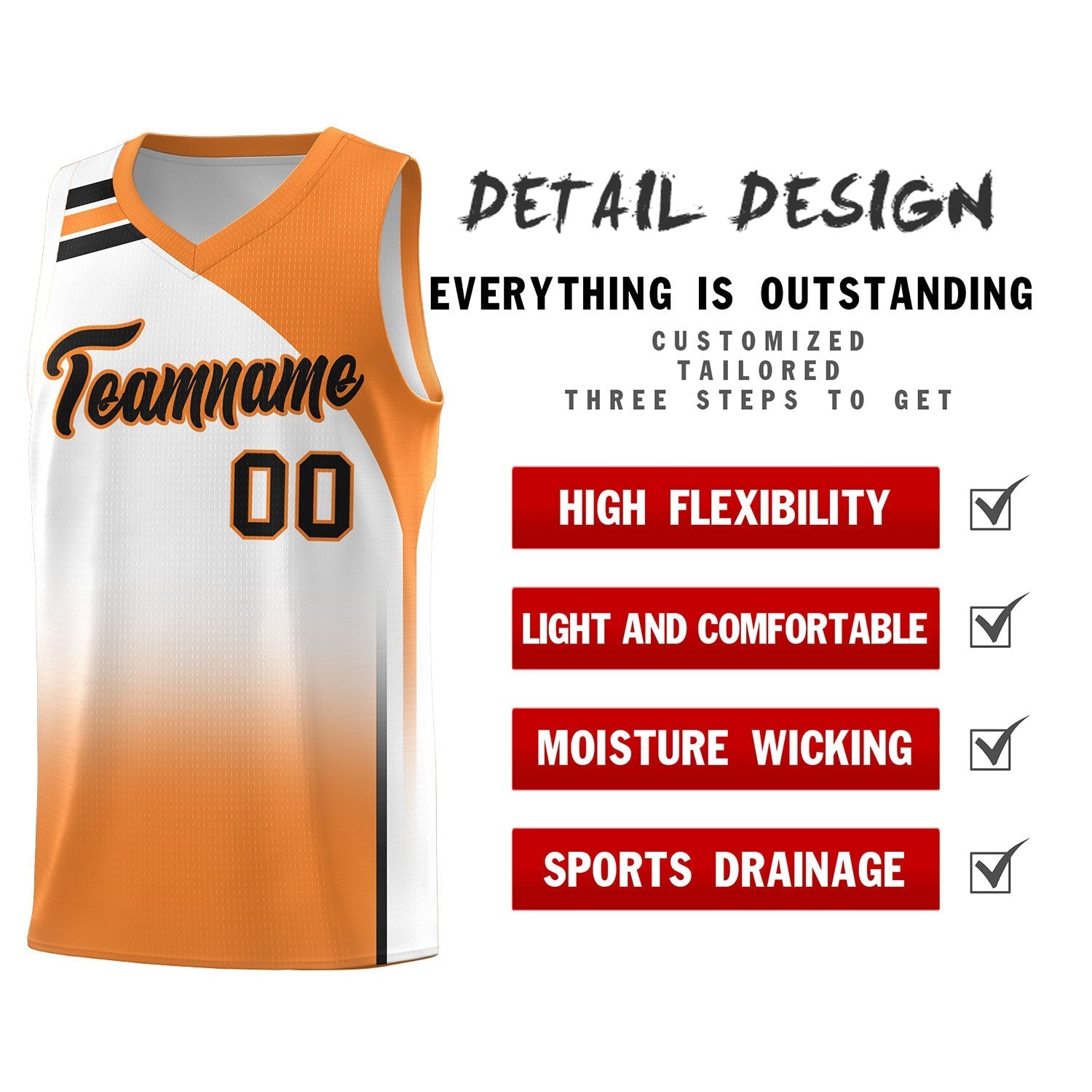 Custom White Gold Orange Gradient Fashion Sets Sports Uniform Basketball Jersey