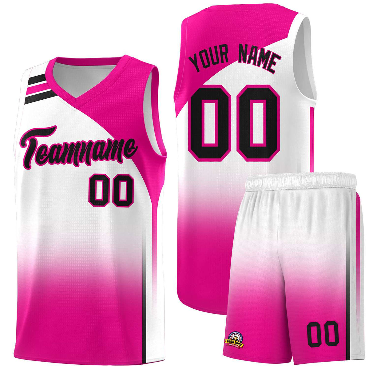 Custom White Pink Gradient Fashion Sets Sports Uniform Basketball Jersey