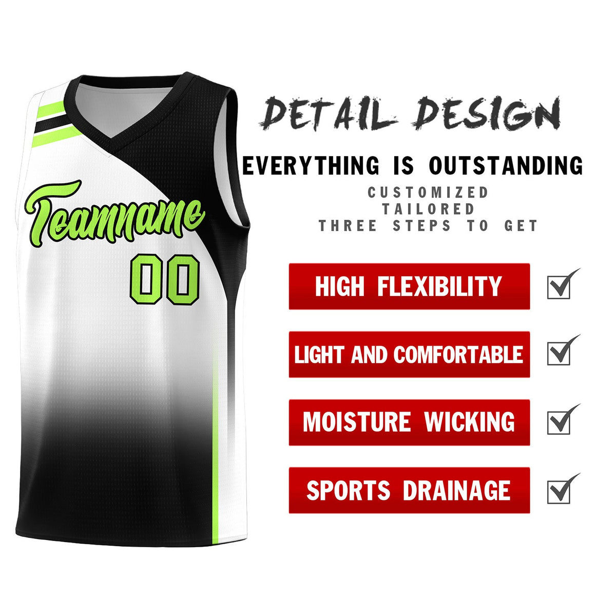 Custom White Black Gradient Fashion Sets Sports Uniform Basketball Jersey